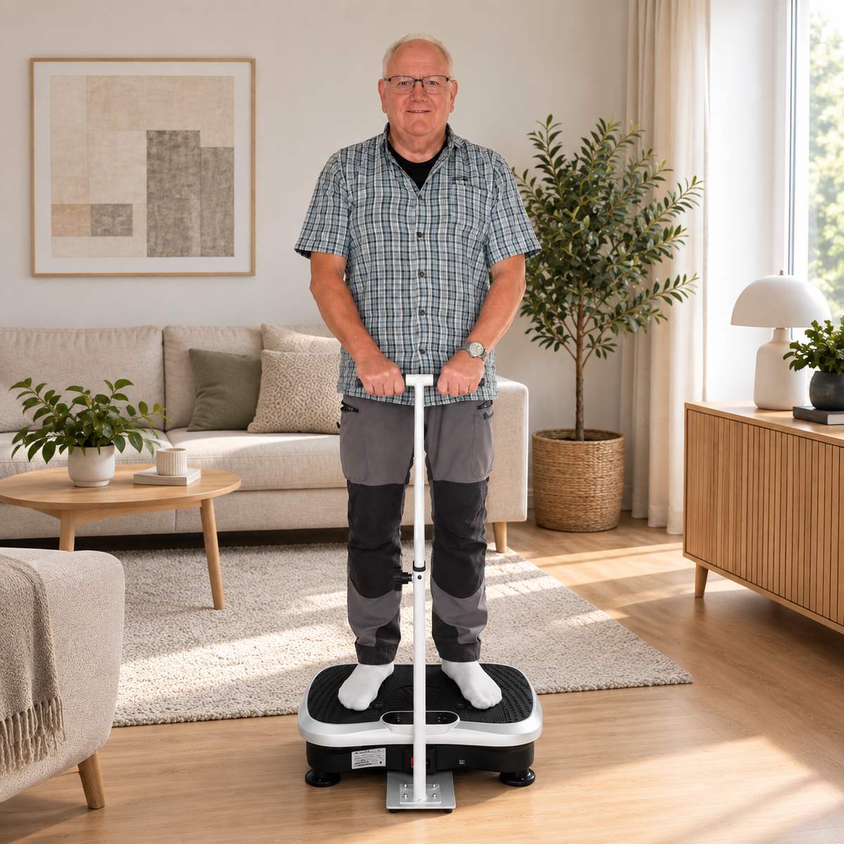 Vibrationstränare med stödstång